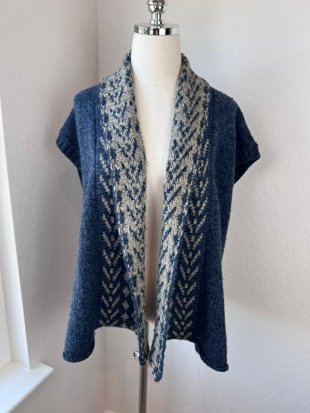 Vintage Coastal Open Front Short Sleeve Cardigan Sweater Wool Blend size Small